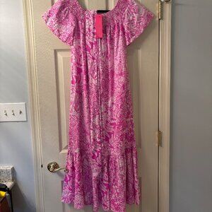 NWT XS Lilly Pulitzer Isbell Off The Shoulder Dress in Wild Fuschia